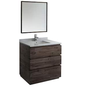 Formosa 36 in. Modern Vanity in Warm Gray with Quartz Stone Vanity Top in White with White Basin and Mirror