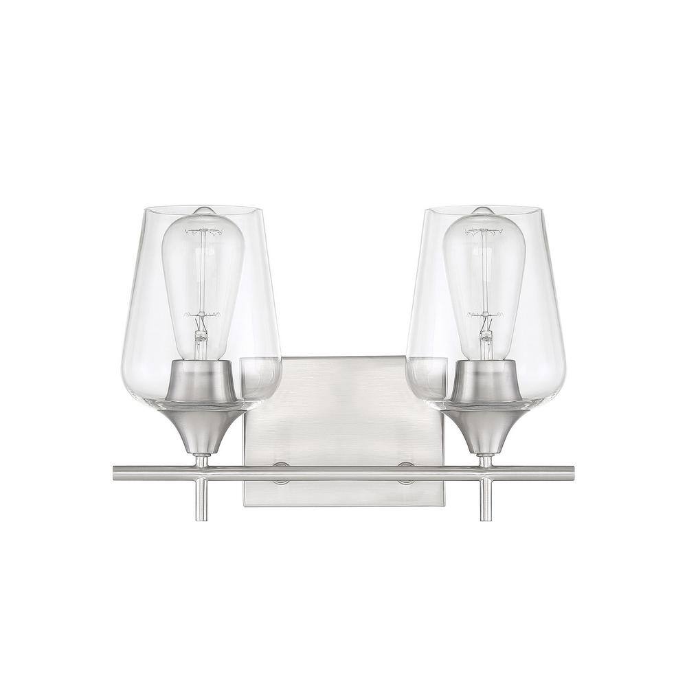 Satin Nickel 2-Light Vanity Fixture with Clear Glass Shades