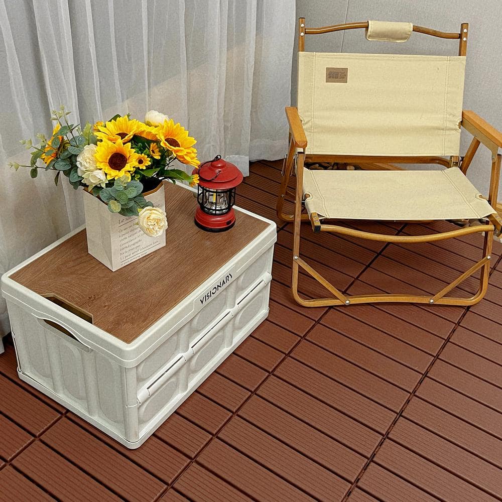 12 in. W x 12 in. L Outdoor Striped Square PVC Drainage Interlocking Flooring Slat Deck Tiles (44-Pack) in Brown price history on PriceWatchPro