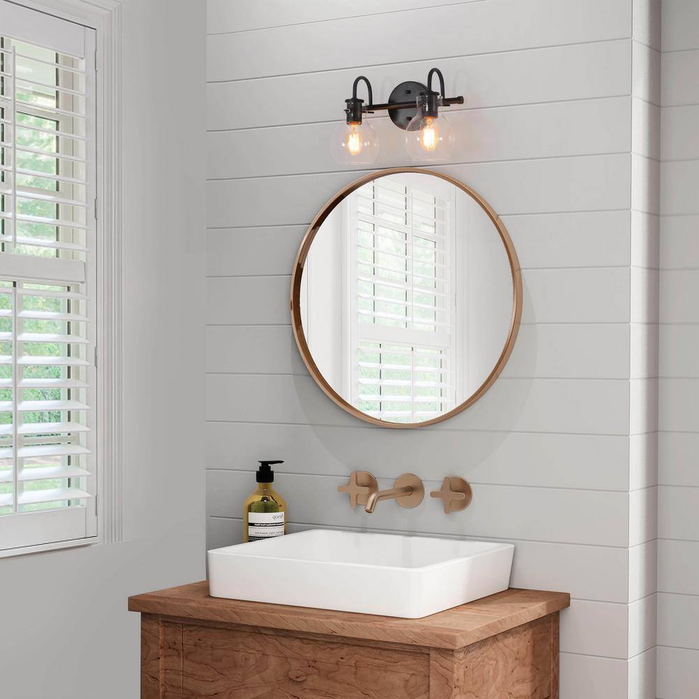 13" Black Metal Vanity Light with Clear Glass Globe Shades