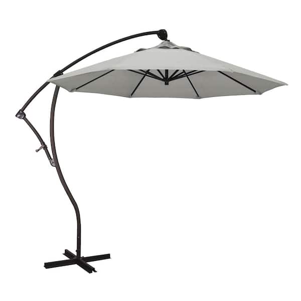 California Umbrella 9 ft. Bronze Aluminum Cantilever Patio Umbrella with Crank Open 360 Rotation in Granite Sunbrella