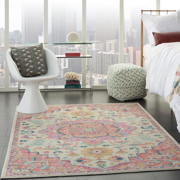Passion Ivory Pink 7 ft. x 10 ft. Persian Vintage Area Rug
