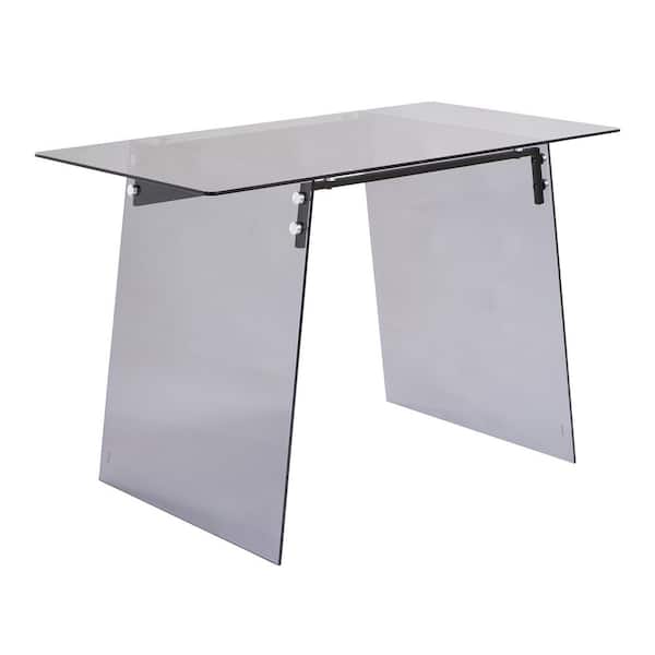 Glacier 47.25 in. Smoke Grey Tempered Glass and Black Metal Desk