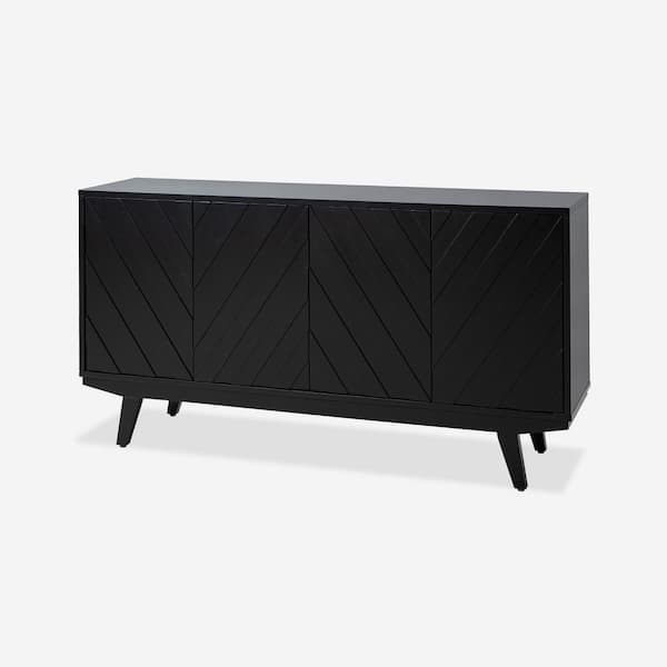 JAYDEN CREATION Horaz Black Wood 60 in.W 4-Doors Mid-century Modern Sideboard with Solid Wood Legs