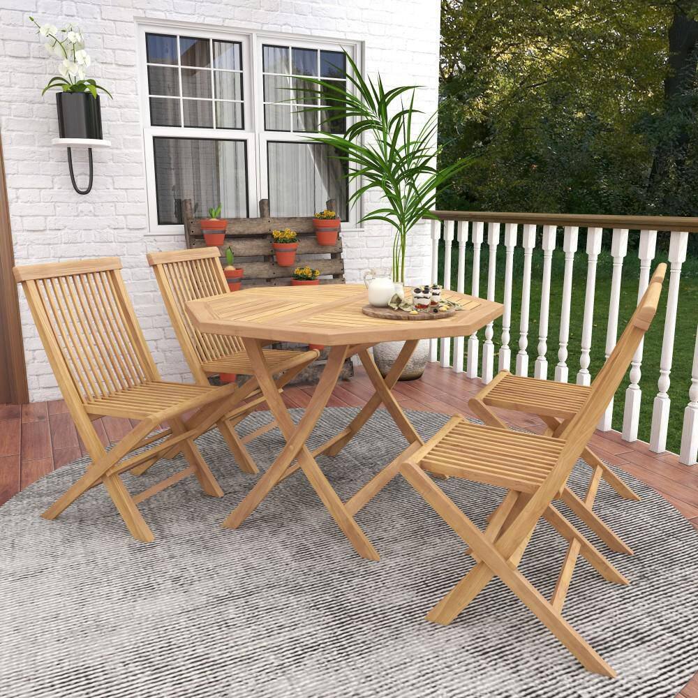 Traditional Teak 4-Person Octagonal Outdoor Dining Set