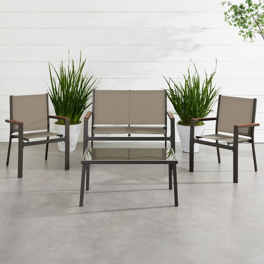 4-Piece Brown Steel Patio Conversation Set with Coffee Table