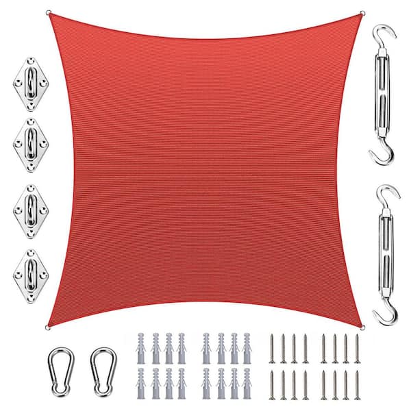 12 ft. x 18 ft. Rectangle Sun Shade Sail with Hardware Kit-Red