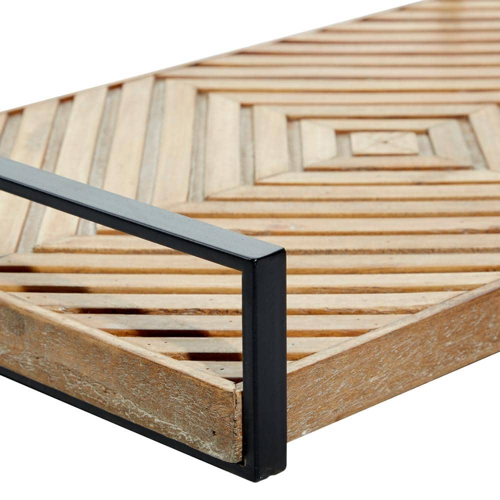 Brown Rectangular Wood Tray Set with Black Handles, 19" and 16"