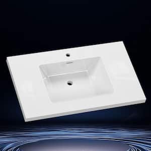 Tor 36 in. W x 22 in. D Solid Surface Cultured Marble Vanity Top White Single Sink Bathroom Rectangular Basin Countertop