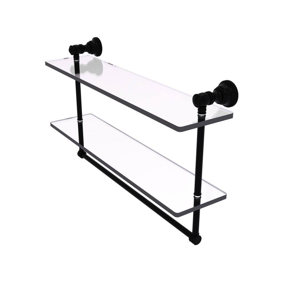 Carolina Collection 22 in. x 9.5 in. x 5.54 in. Brass Rectangular Double Glass Shelf with Towel Bar in Matte Black price history on PriceWatchPro