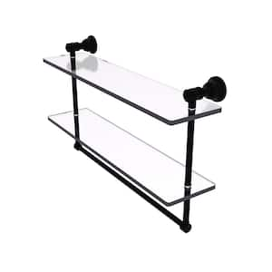 Carolina Collection 22 in. x 9.5 in. x 5.54 in. Brass Rectangular Double Glass Shelf with Towel Bar in Matte Black