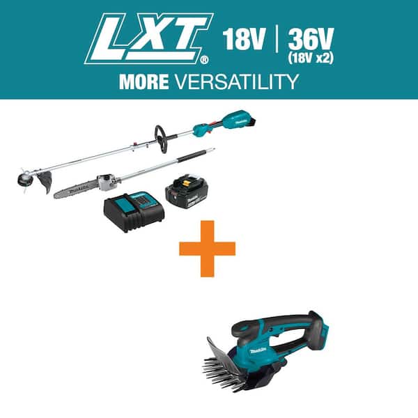 LXT 18V Brushless Couple Shaft Power Head Kit w/String Trimmer & Pole Saw Attachments 4.0Ah w/ bonus LXT 18V Grass Shear