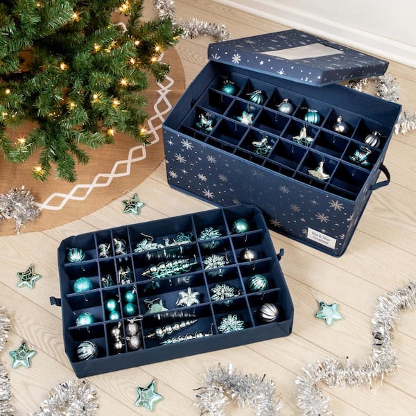 HEARTH & HARBOR Blue Polyethylene Large Christmas Ornament Storage Box  HHHS11 - The Home Depot