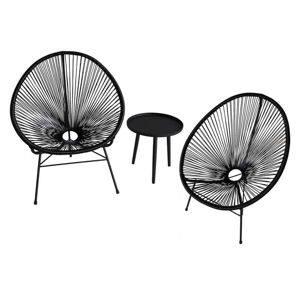 Black 3-Pieces Metal Outdoor Bistro Acapulco Chair Set