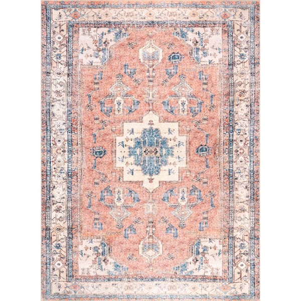 nuLOOM Eleanor Multi 8 ft. x 10 ft. Machine Washable Distressed Medallion Indoor Area Rug