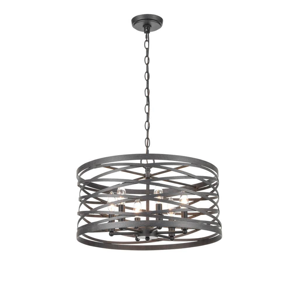 Weathered Iron 20" Drum Chandelier with Adjustable Chain