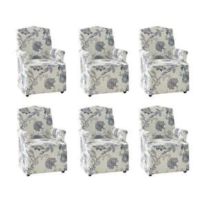 Adelina Jacobean Traditional Roll Arm Dining Chair with Hooded Caster Wheels Set of 6