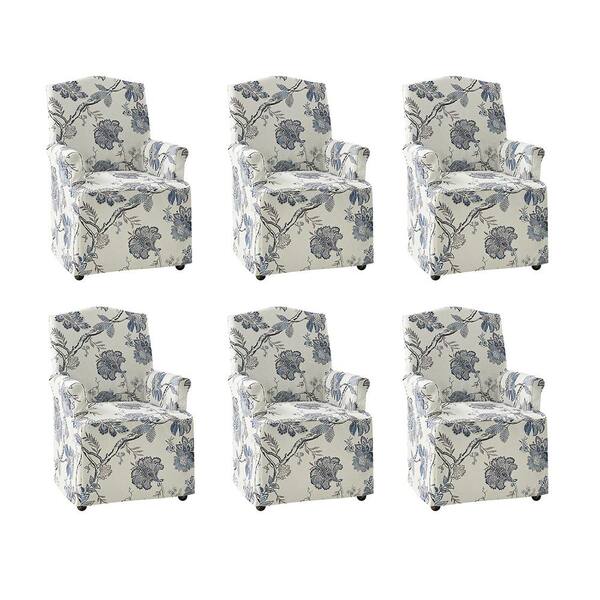 JAYDEN CREATION Adelina Jacobean Traditional Roll Arm Dining Chair with Hooded Caster Wheels Set of 6