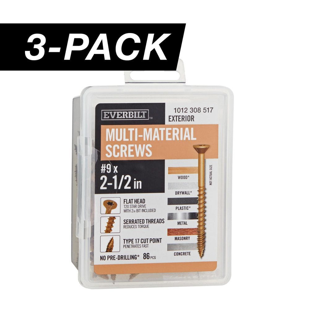3-Pack #9 x 2-1/2 in. Brown 6-Lobe Star Drive Exterior Flat Head Multi-Material Screw (3 lbs. / 258-Piece) price history on PriceWatchPro