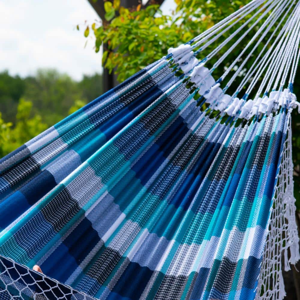 Marina Blue and White Cotton Double Hammock Bed