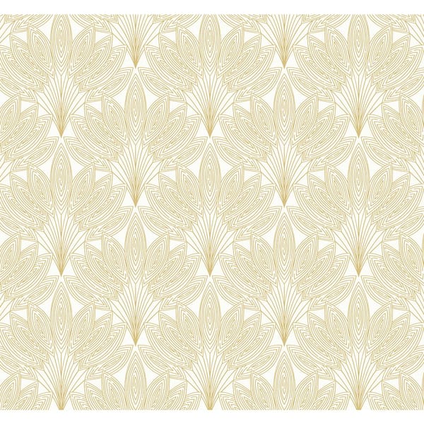 NextWall Metallic Gold Peacock Leaves Vinyl Peel and Stick Wallpaper Roll 40.5 sq. ft.