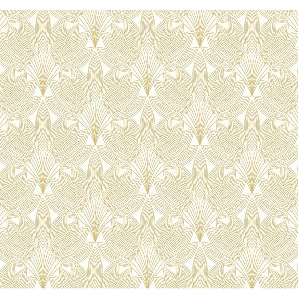 NextWall Metallic Gold Peacock Leaves Vinyl Peel and Stick Wallpaper Roll 40.5 sq. ft.