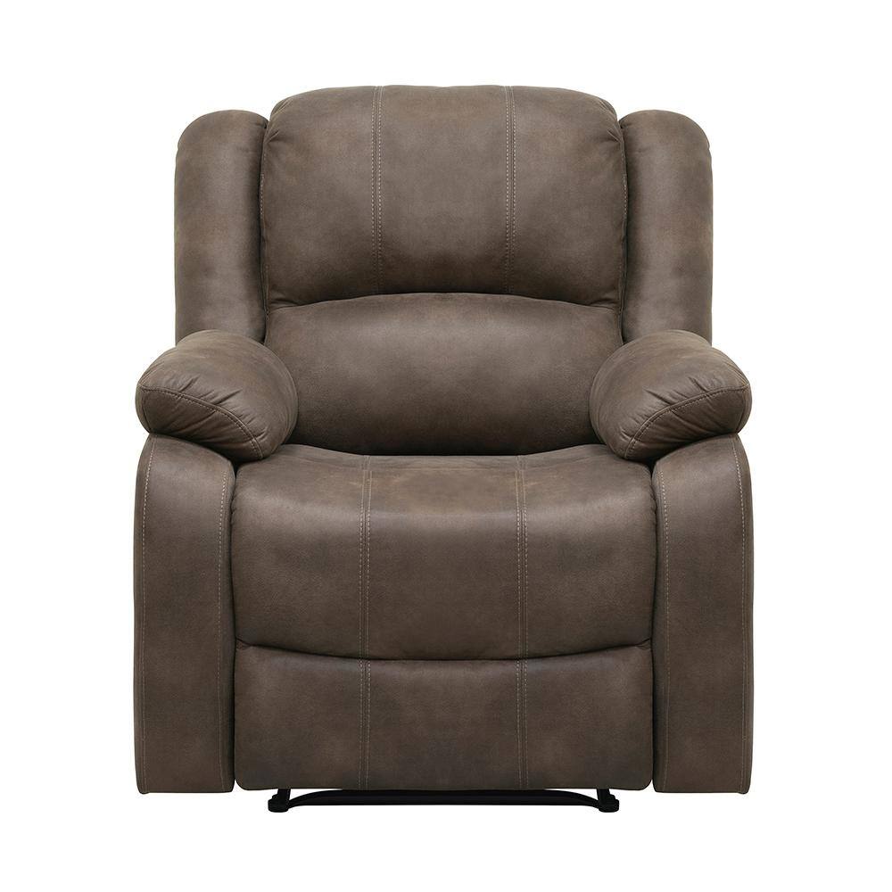 Brown Microfiber Upholstered Manual Recliner with Pillowtop Arms