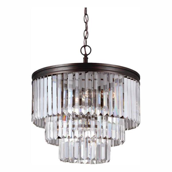 Generation Lighting Carondelet 4-Light Burnt Sienna Modern Contemporary Hanging Drum Crystal Chandelier with LED Bulbs