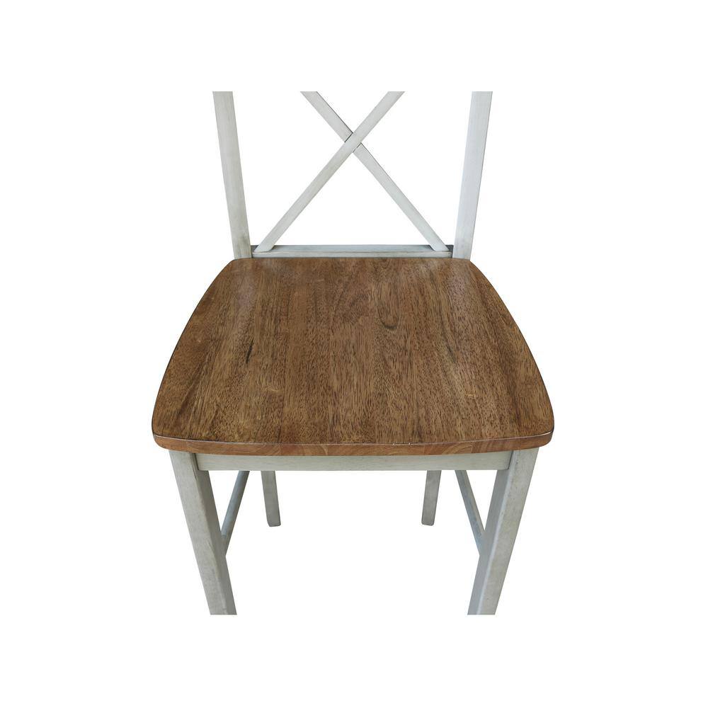 Distressed Hickory and Stone X-Back Wood Bar Stool