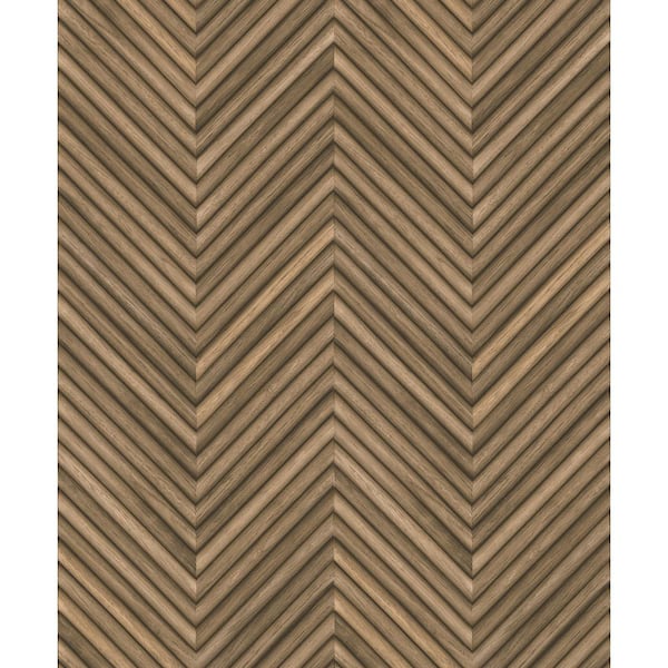 Unbranded Woods and Wicker Collection Brown Herringbone Wood Effect Matte Finish Vinyl on Non-woven Non-pasted Wallpaper Sample