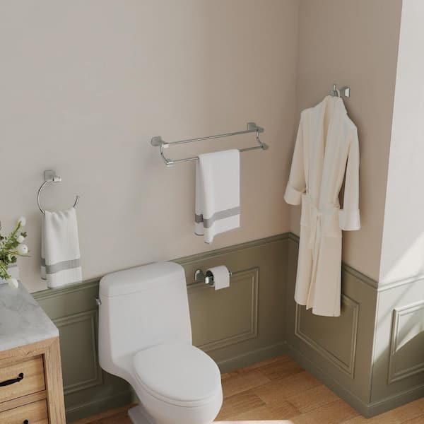 4-Piece Bath Hardware Set with Towel Hook, Towel Rack, Towel Ring, Paper Towel Holder in Chrome