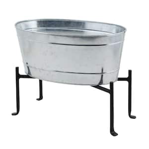 16.75 in W x 10.5 in L Mini Oval Galvanized Tub With Folding Stand, Steel