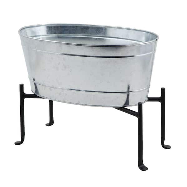 ACHLA DESIGNS 16.75 in W x 10.5 in L Mini Oval Galvanized Tub With Folding Stand, Steel
