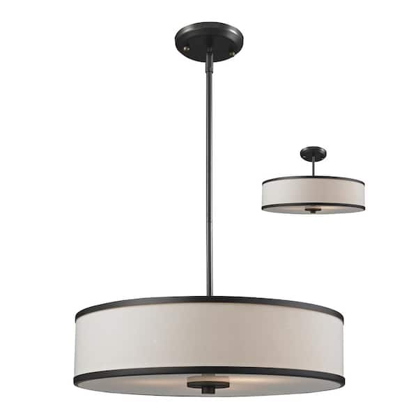 Unbranded Cameo 3 Light Factory Bronze Shaded Pendant Light With Creme Linen Fabric Shade with No Bulb Included
