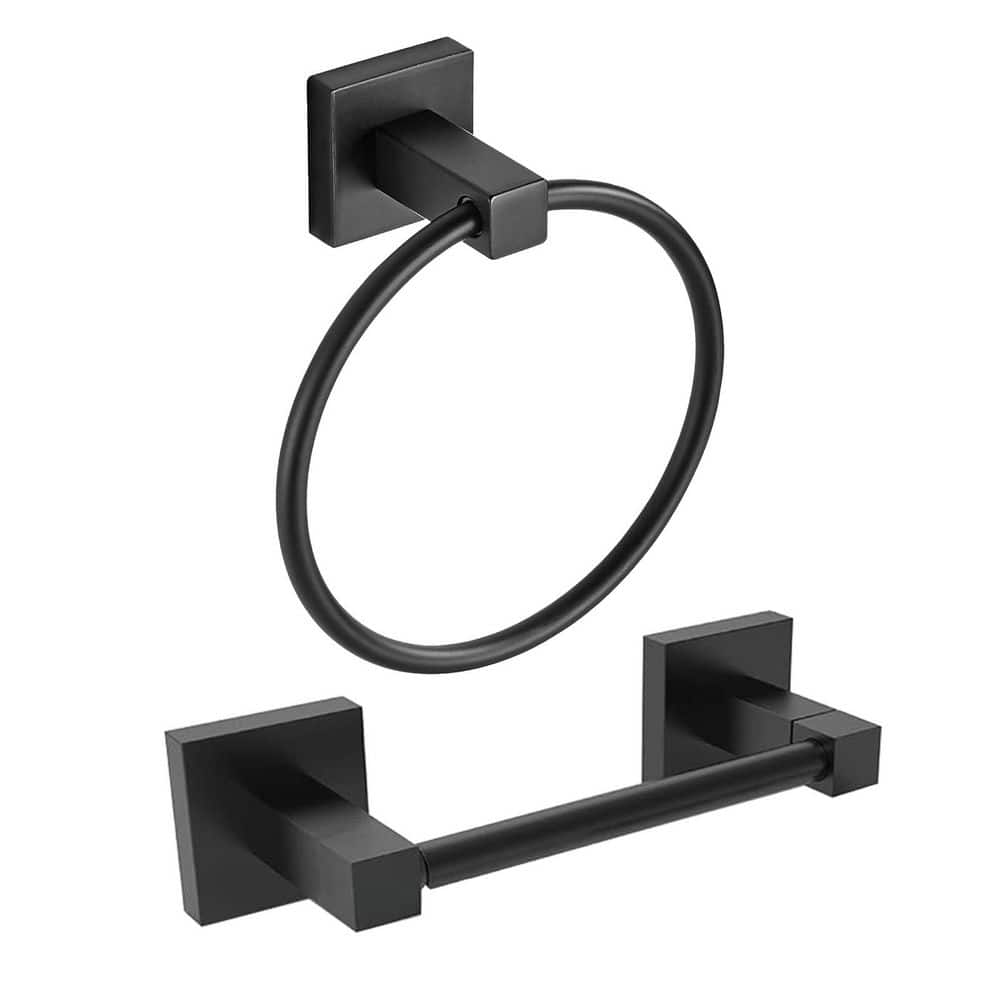 Bathroom Hardware Set 2-Pieces with Toilet Paper Holder, Towel Ring Bath Accessories Set Wall Mounted in Matte Black price history on PriceWatchPro