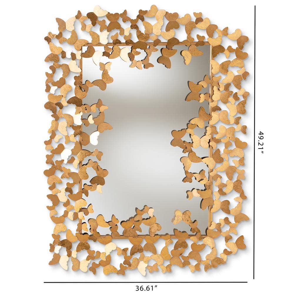 Ethereal Butterfly Gold Metal Rectangular Wall Mirror