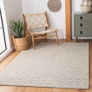 Abstract Ivory/Gray 8 ft. x 8 ft. Geometric Distressed Square Area Rug