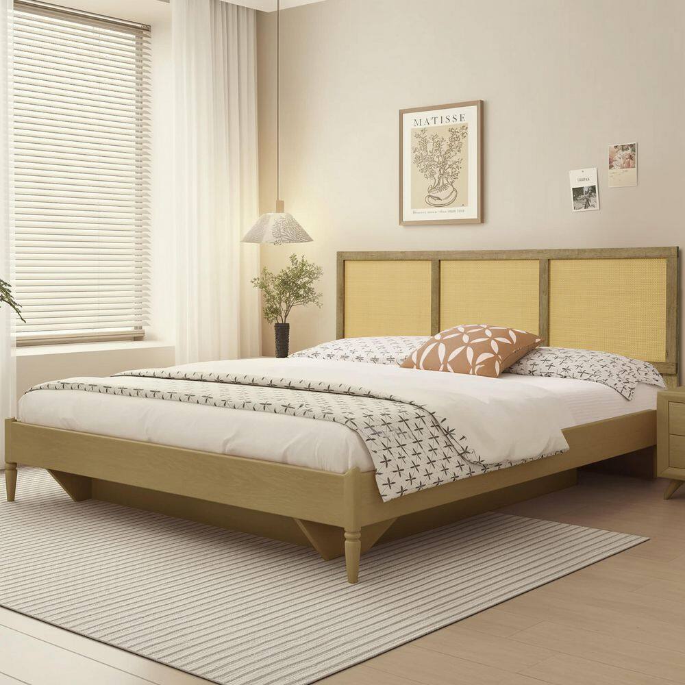 Natural Rubberwood and Rattan King Headboard