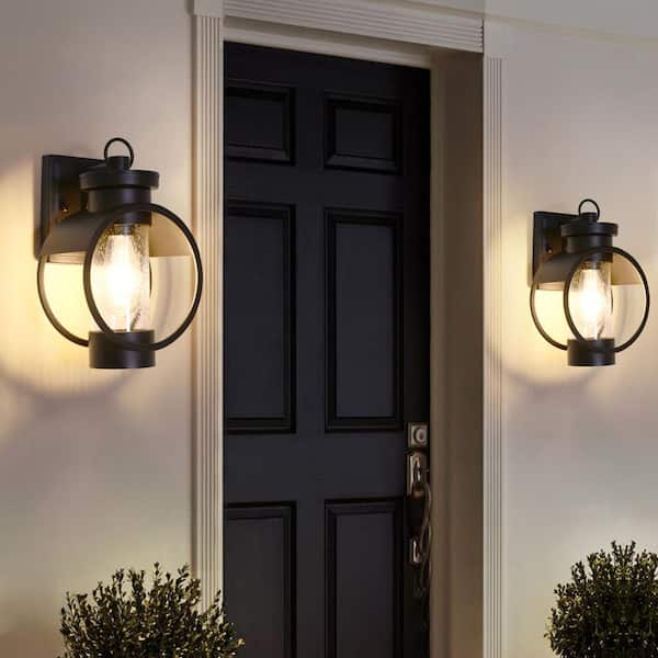 Hawaii 11.8 in. H 1-Bulb Black Hardwired Outdoor Sconce Wall Lantern Sconce No Bulbs Included (2-Pack)