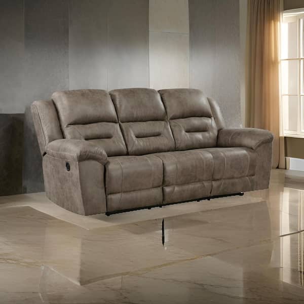 Benjara 91.5 in. Pillow Top Arm Microfiber Rectangle Manual Recliner Sofa in Brown