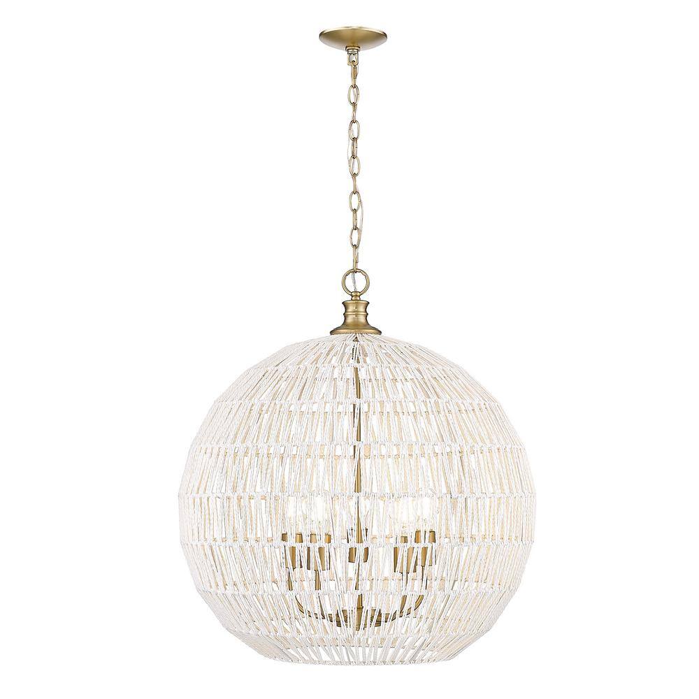 Florence 5-Light Pendant with White Raphia Rope and Bronze Finish