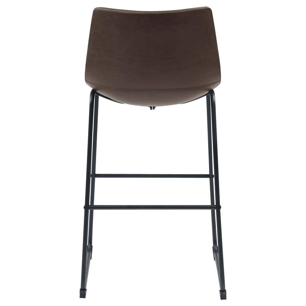 Brown Leather and Black Metal Industrial Bar Stools, Set of 2