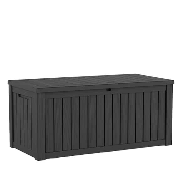 120 Gallon Wood-grain Style Lockable Deck Box, Water Resistant Resin