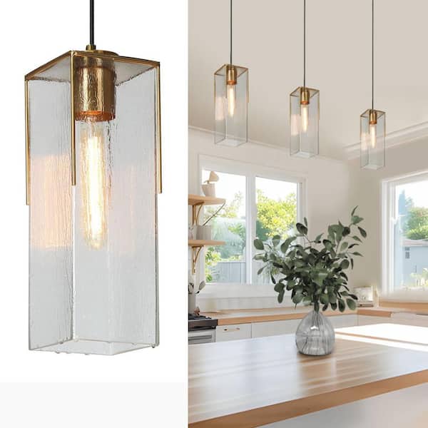 Modern 1-Light Brass Mini Pendant Light Water Glass Black Pendant Hanging Light Farmhouse DIY Kitchen Island Chandelier