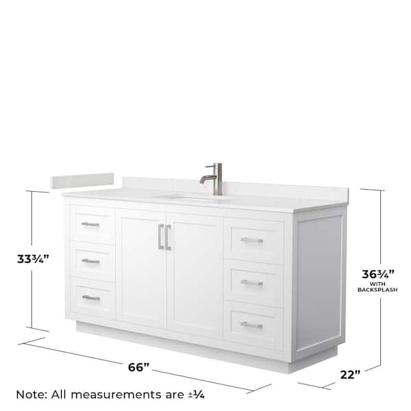 Miranda 66 in. W x 22 in. D x 33.75 in. H Single Bath Vanity in White with Carrara Cultured Marble Top