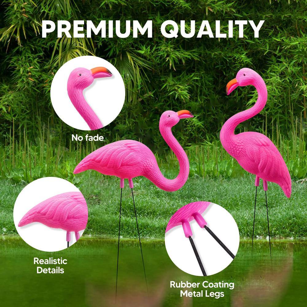 Mini Pink Plastic Flamingo Yard Ornament Stakes, 10-Pack