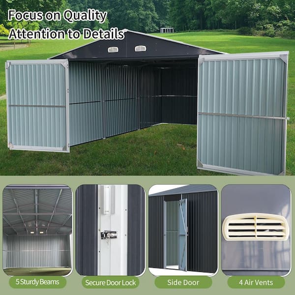 Dark Gray 13 ft. W x 20 ft. D Metal Outdoor Storage Shed with Side
