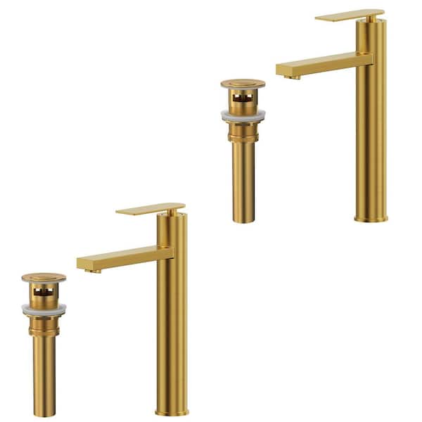 12 in. Single Handle Single Hole Bathroom Faucet with Pop-Up Drain and Spot Resistant 1.2 GPM in Brushed Gold (2-Pack)