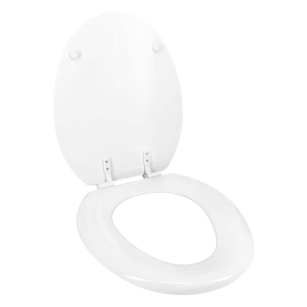 White Elongated Molded Wood Toilet Seat with Easy-Off Hinges