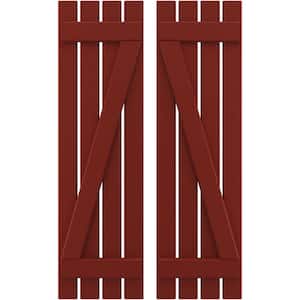 15-1/2 in. W x 53 in. H Americraft 4 Board Exterior Real Wood Spaced Board and Batten Shutters w/Z-Bar Pepper Red